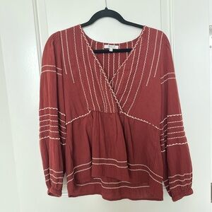 Madewell Rust Blouse with Cream Stitching